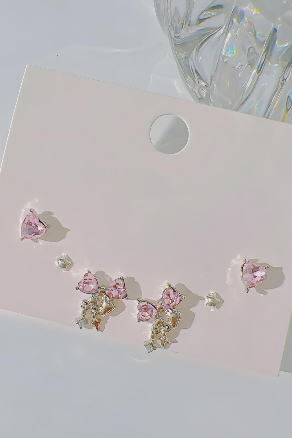 Star Çift Pink Heart Küpe Seti