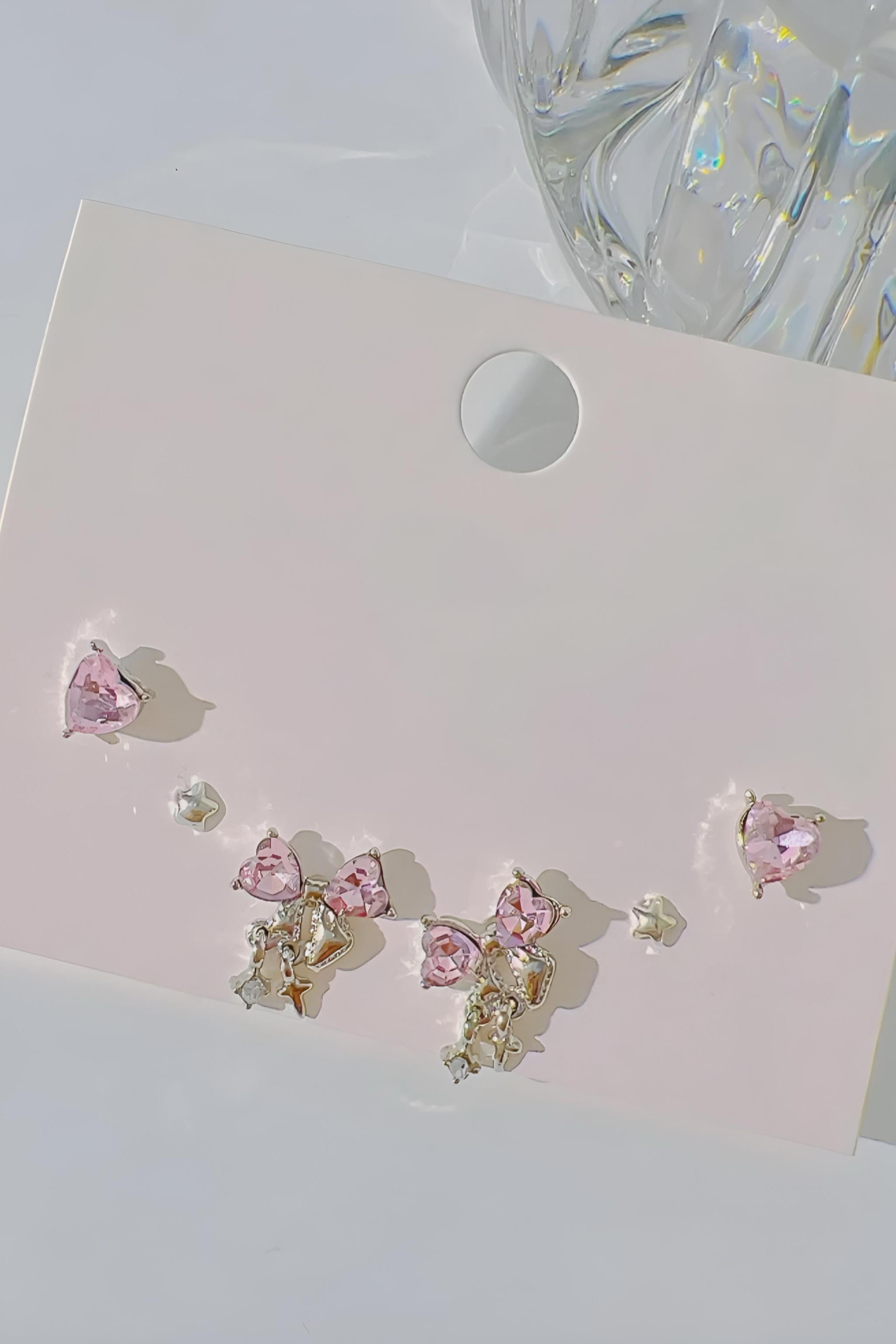 Star Çift Pink Heart Küpe Seti