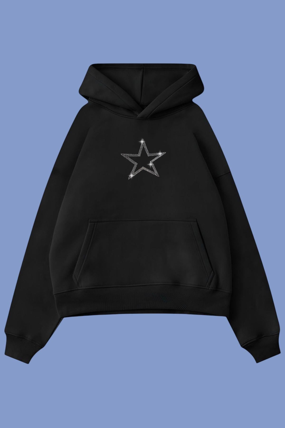 Star Taşlı 3 İplik Oversize Sweatshirt