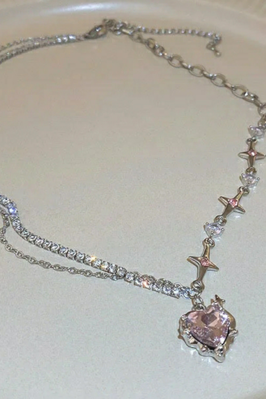 Stony Pink Heart Kolye