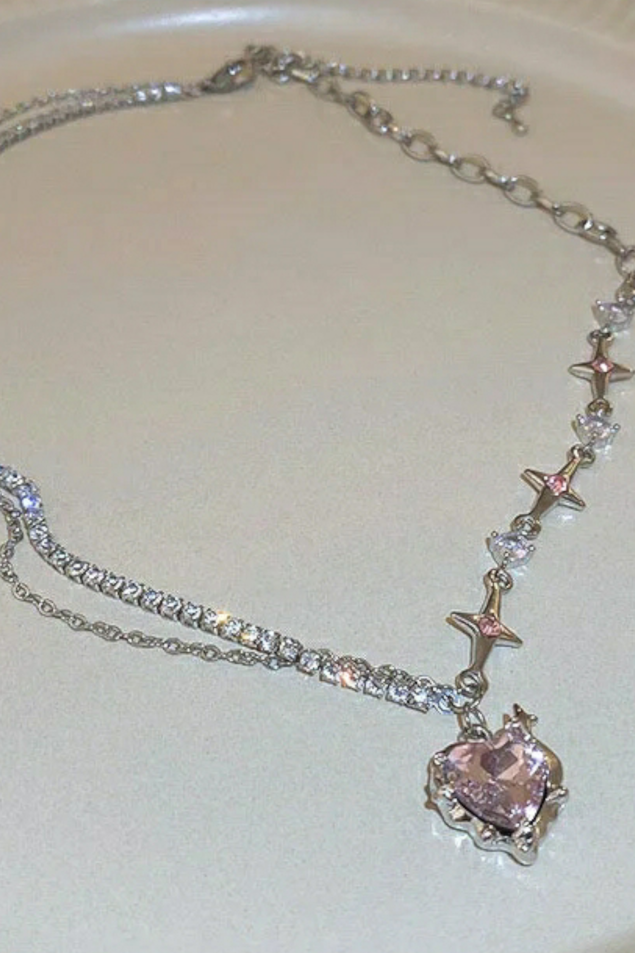 Stony Pink Heart Kolye