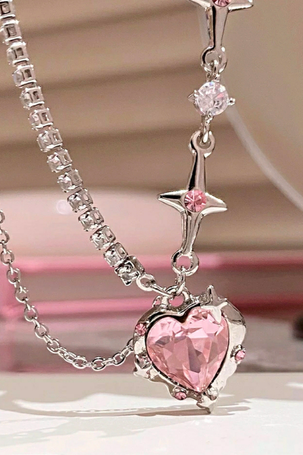 Stony Pink Heart Kolye