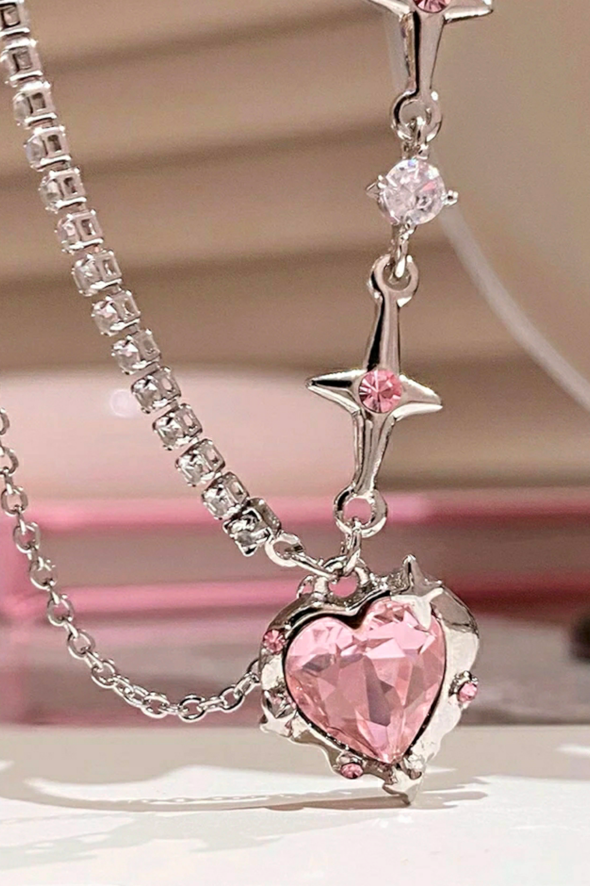 Stony Pink Heart Kolye