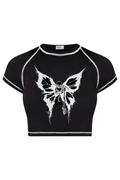 Ters Dikiş Gothıc Butterfly Crop