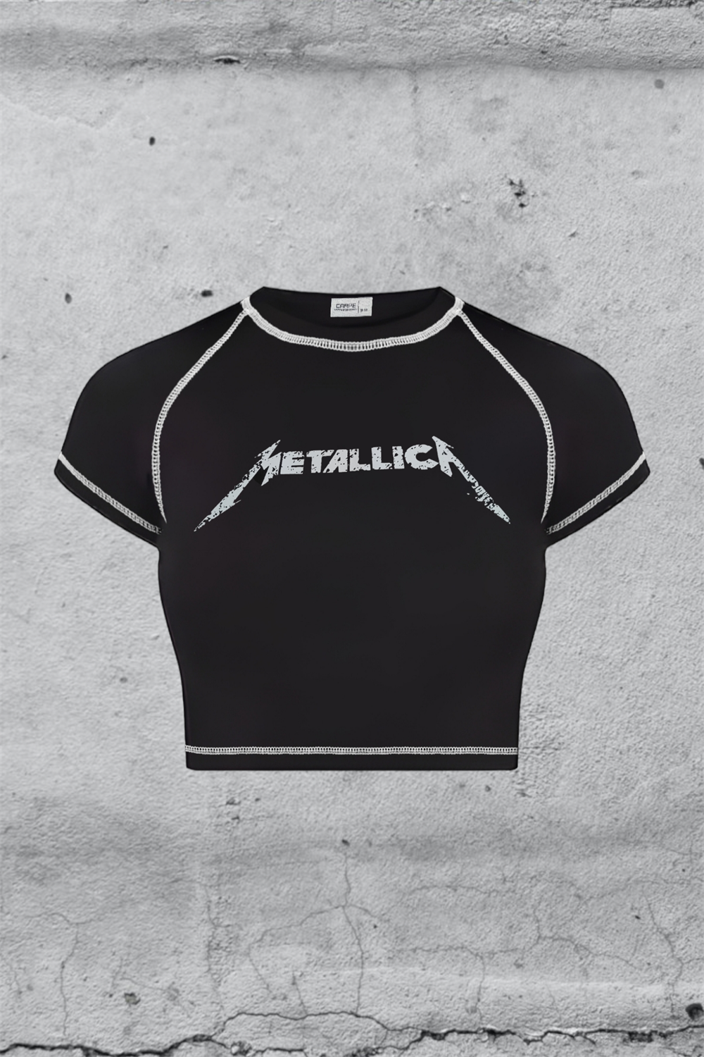 Ters Dikiş Metallica Crop