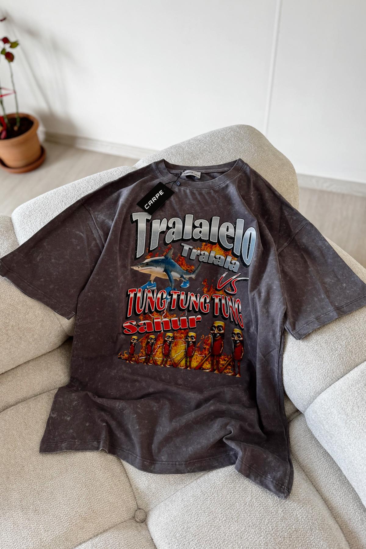 Tralalelo Yıkamalı Oversize T-shirt