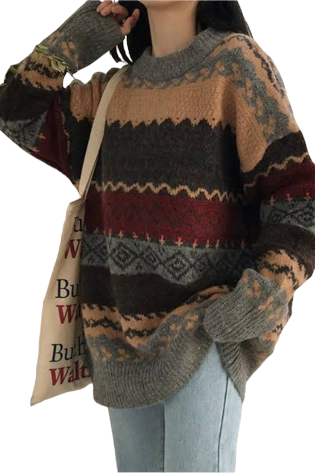 Vintage Etnik Desenli Oversize Kazak