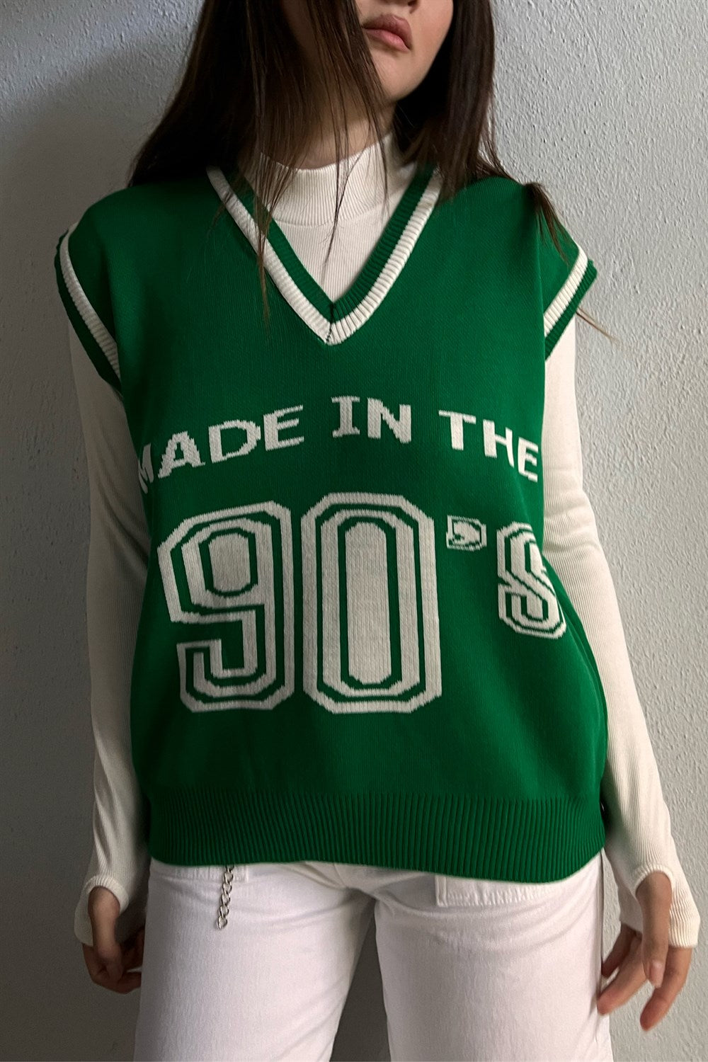 Vintage Yeşil 90 s Unisex Süveter