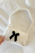 White Black Ribbon Peluş Çanta