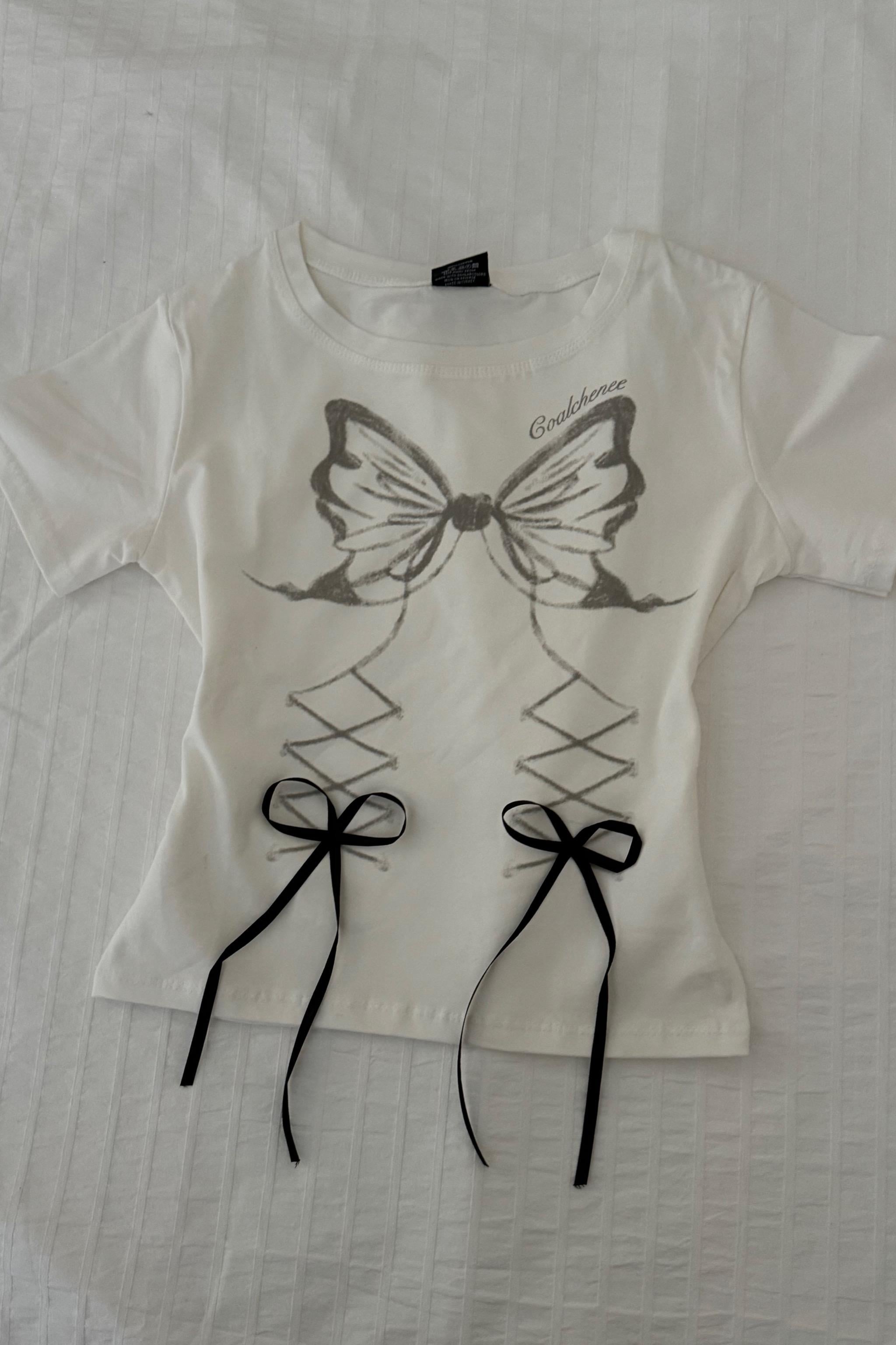 White Butterfly Ribbon Crop