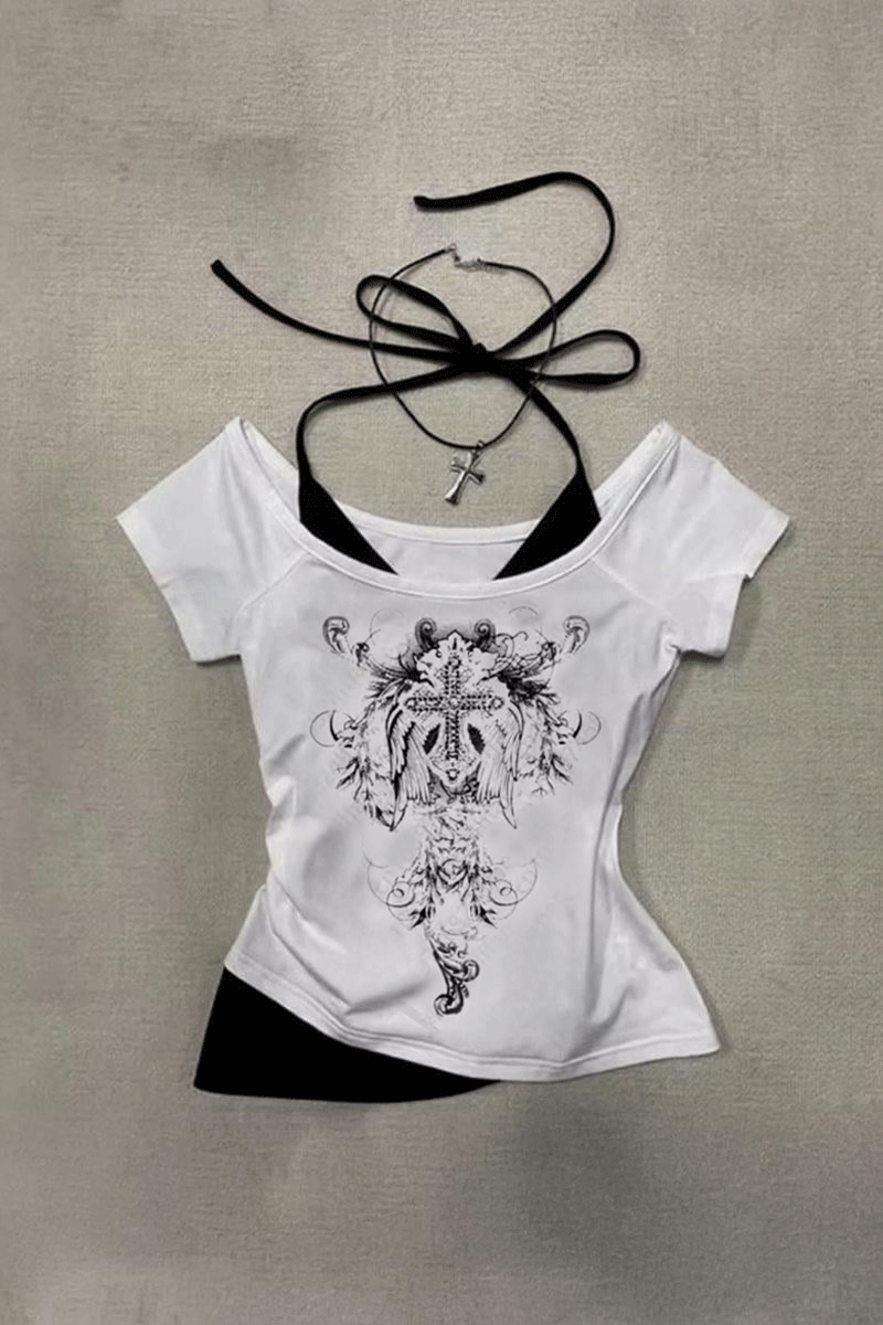 White Cross Wing Bağlamalı Bluz