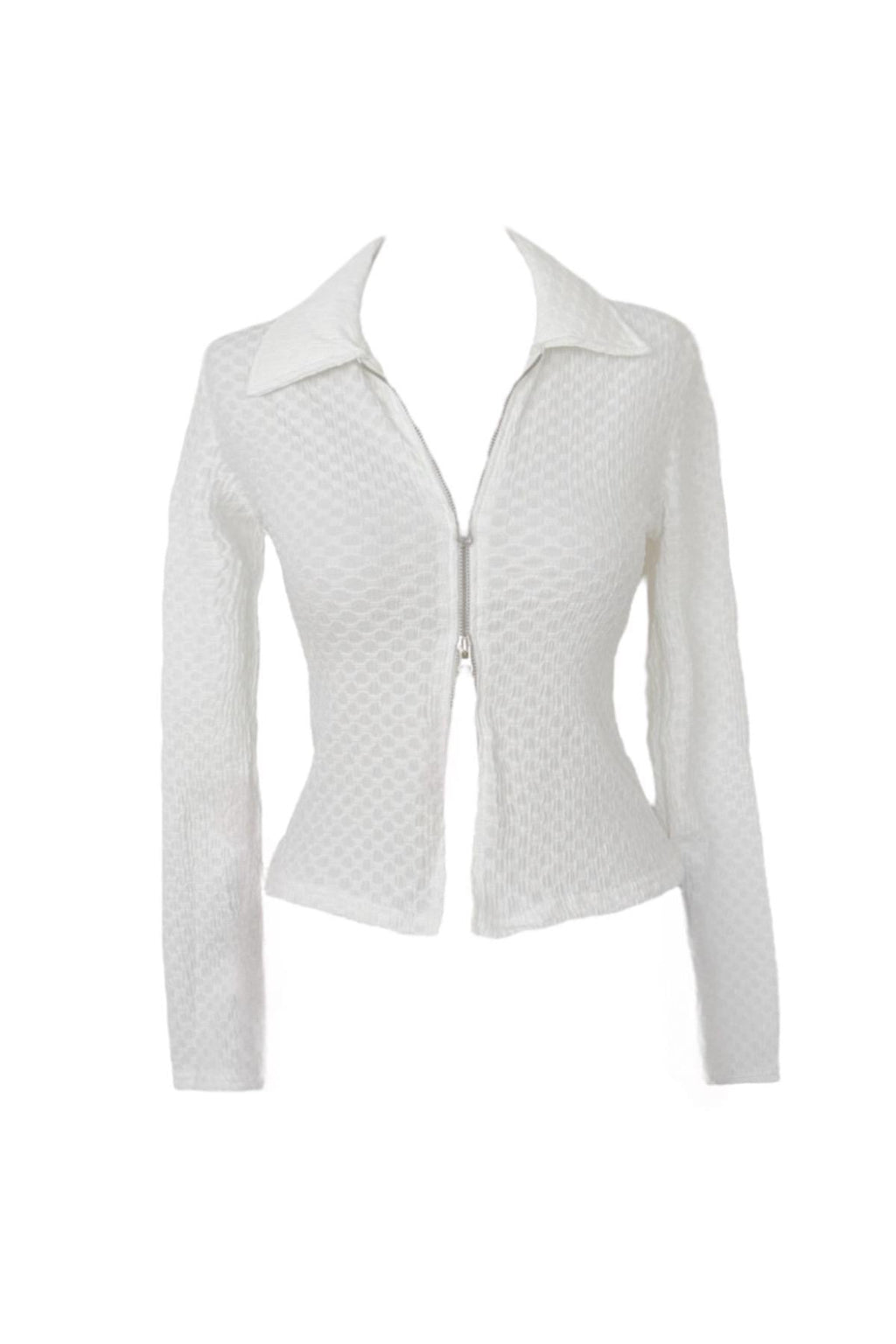 White Dokulu Fermuarlı  Bluz