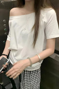 White Düşük Omuz Oversize T-shirt