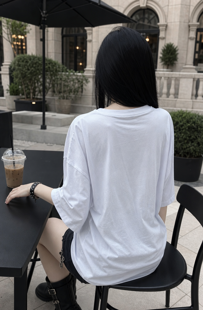 White Fular Aksesuarlı Oversize Tshirt