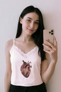 White Heart Dantel Detaylı Crop