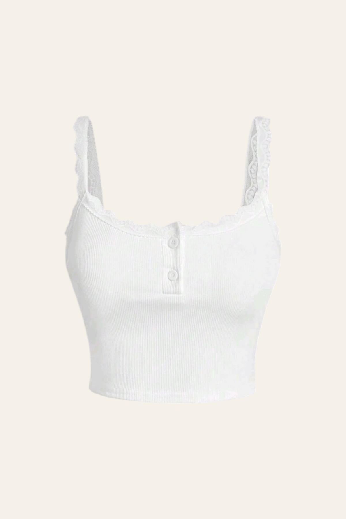 White Lace Detail Bluz