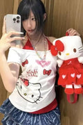 White-Red Kitty Boyundan Bağlamalı Bluz