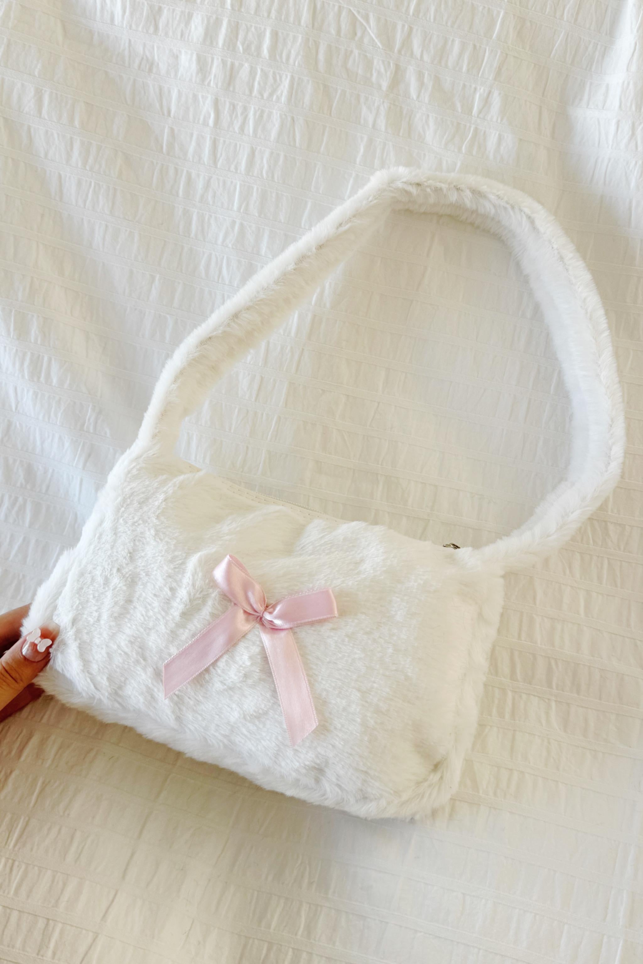 White Ribbon Peluş Çanta