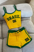 Yellow Brasil Şortlu Crop Takım