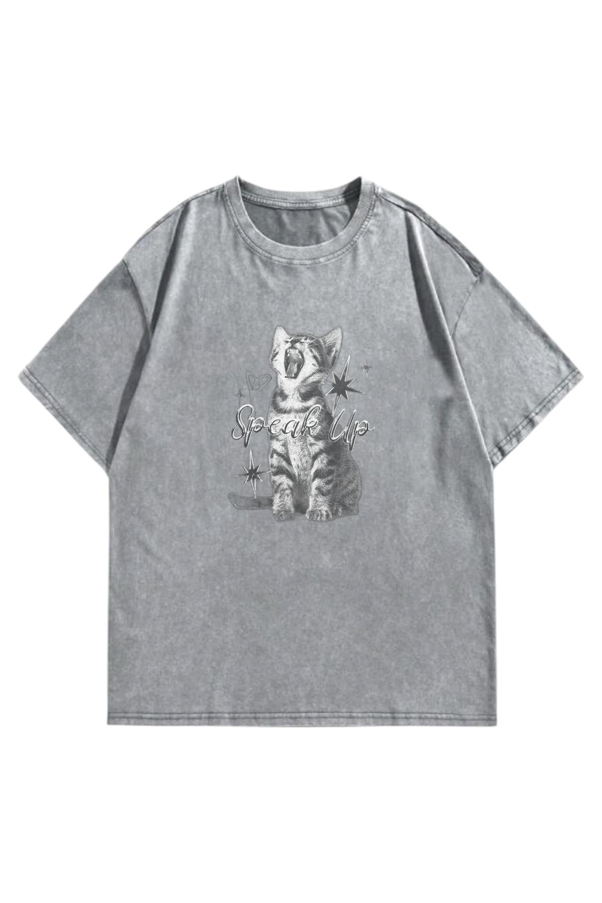 Yıkamalı Speak Up Oversize T-shirt