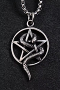 Yılan Detaylı Pentagram Kolye