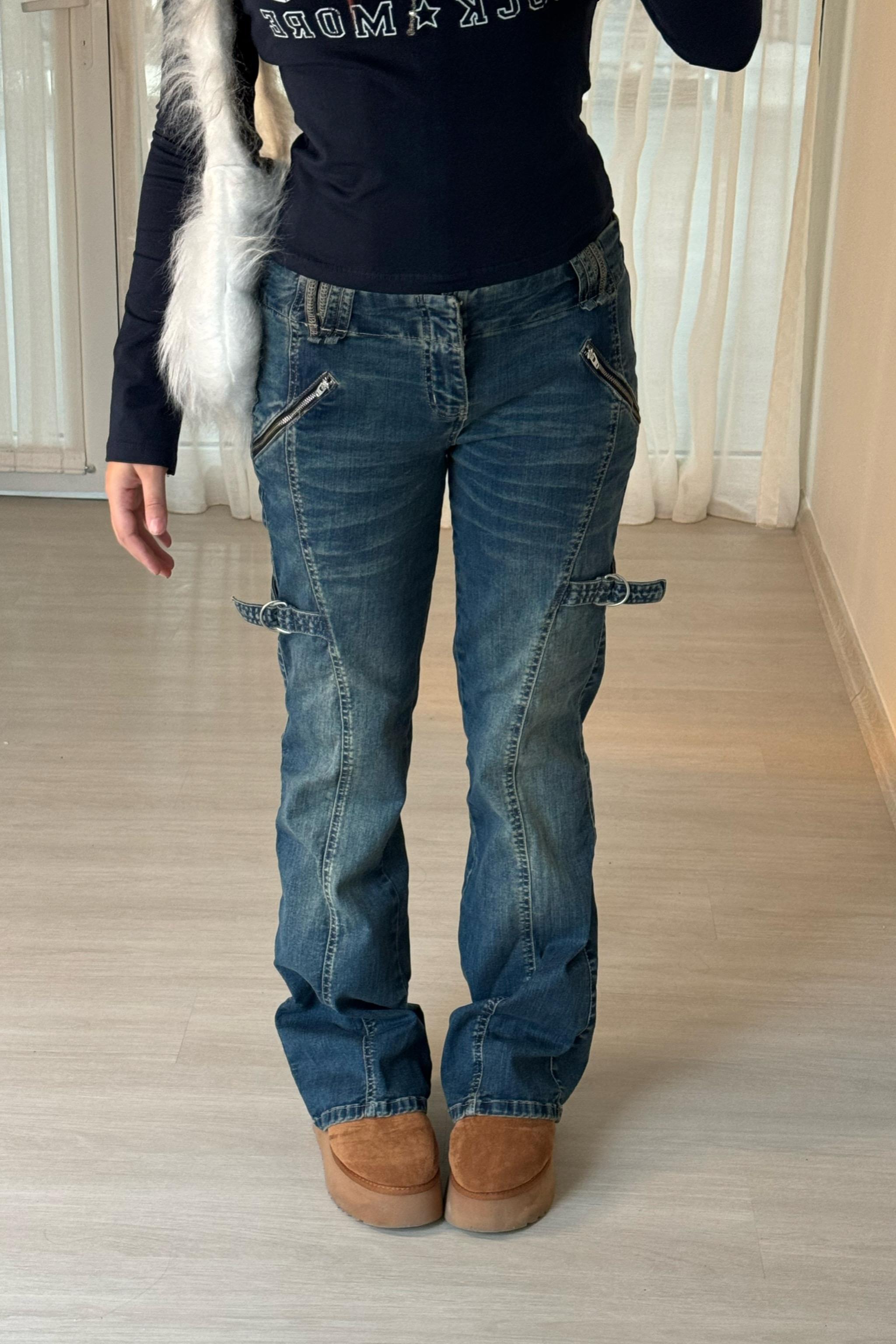 Zipper Detail Low Rise Pantolon