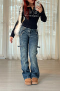 Zipper Detail Low Rise Pantolon